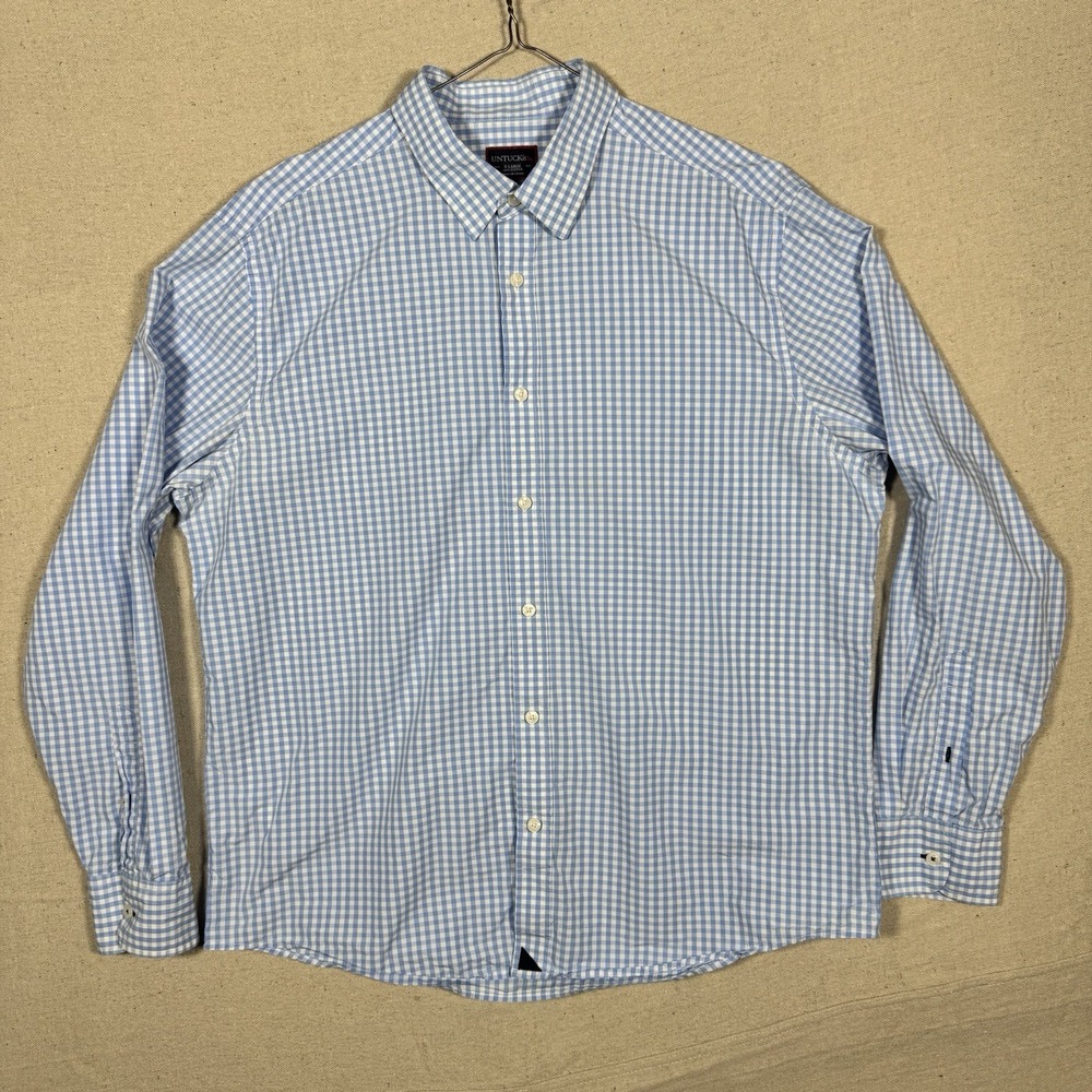 UNTUCKit‎ Mens XL Blue White Gingham Check Button Up Shirt Long Sleeve Cotton
